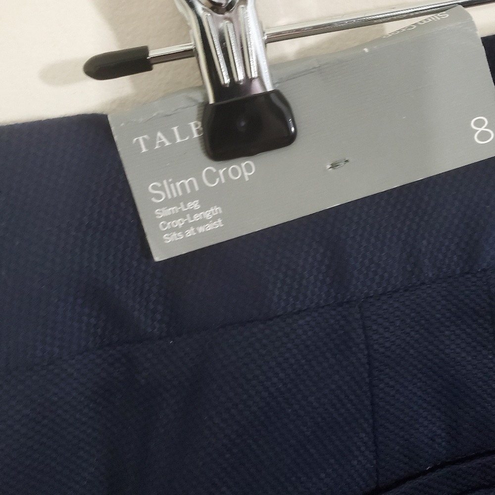 NWT Talbots Slim Crop Pants Navy Blue Textured Size 8 Business Casual Nautical - Picture 8 of 12